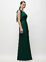 Side View Thumbnail - Hunter Green Draped One-Shoulder Maxi Dress with Scarf Bow