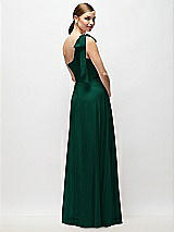Rear View Thumbnail - Hunter Green Draped One-Shoulder Maxi Dress with Scarf Bow
