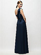 Rear View Thumbnail - Midnight Navy Draped One-Shoulder Maxi Dress with Scarf Bow