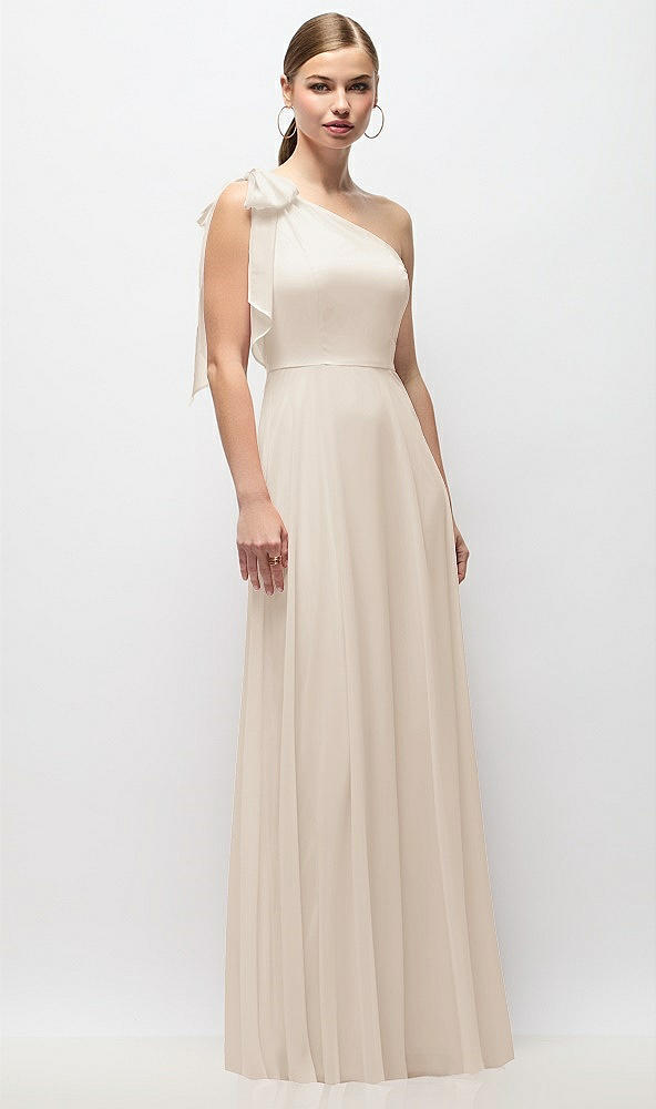 Front View - Oat Draped One-Shoulder Maxi Dress with Scarf Bow
