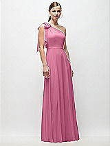 Front View Thumbnail - Orchid Pink Draped One-Shoulder Maxi Dress with Scarf Bow