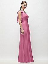 Side View Thumbnail - Orchid Pink Draped One-Shoulder Maxi Dress with Scarf Bow