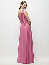 Rear View Thumbnail - Orchid Pink Draped One-Shoulder Maxi Dress with Scarf Bow