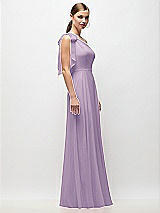 Side View Thumbnail - Pale Purple Draped One-Shoulder Maxi Dress with Scarf Bow
