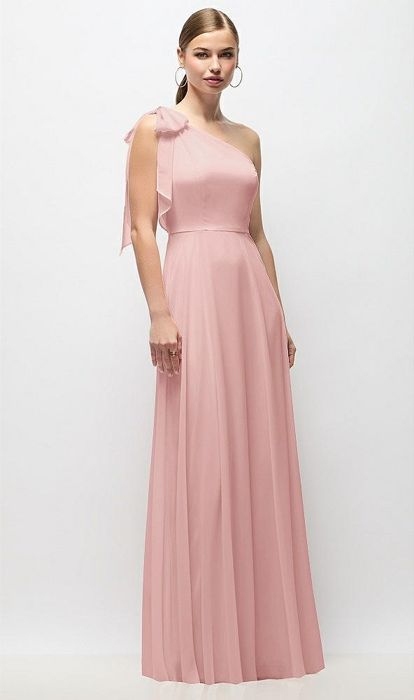 Front View - Rose Draped One-Shoulder Maxi Dress with Scarf Bow