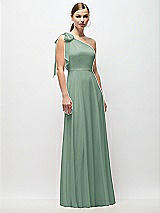 Front View Thumbnail - Seagrass Draped One-Shoulder Maxi Dress with Scarf Bow