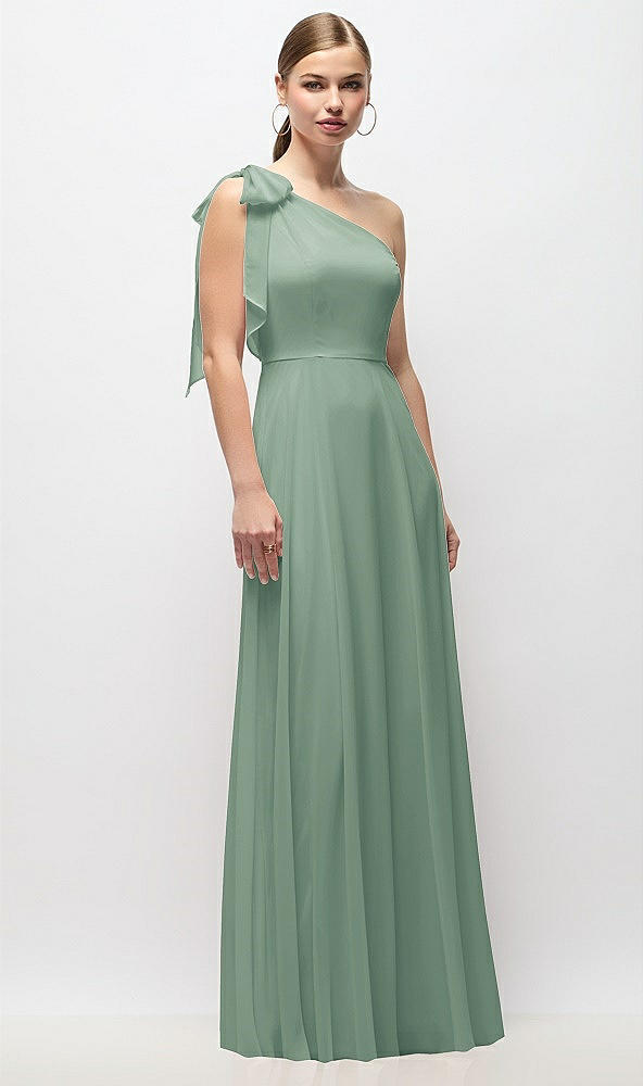 Front View - Seagrass Draped One-Shoulder Maxi Dress with Scarf Bow