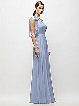 Side View Thumbnail - Sky Blue Draped One-Shoulder Maxi Dress with Scarf Bow