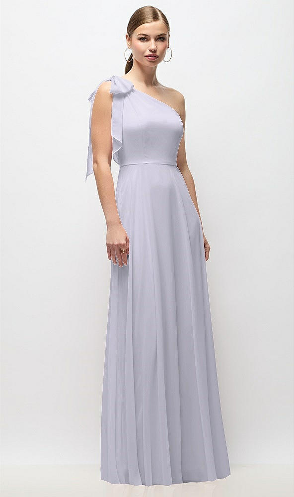 Front View - Silver Dove Draped One-Shoulder Maxi Dress with Scarf Bow
