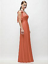 Side View Thumbnail - Terracotta Copper Draped One-Shoulder Maxi Dress with Scarf Bow