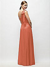 Rear View Thumbnail - Terracotta Copper Draped One-Shoulder Maxi Dress with Scarf Bow