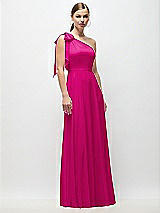 Front View Thumbnail - Think Pink Draped One-Shoulder Maxi Dress with Scarf Bow