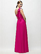 Rear View Thumbnail - Think Pink Draped One-Shoulder Maxi Dress with Scarf Bow