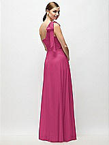Rear View Thumbnail - Tea Rose Draped One-Shoulder Maxi Dress with Scarf Bow