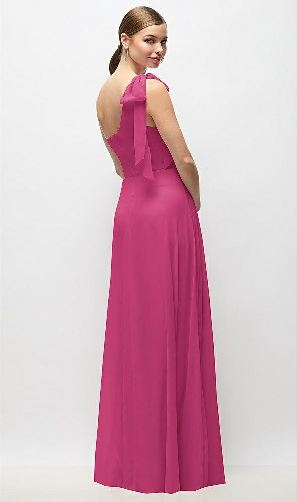 Back View - Tea Rose Draped One-Shoulder Maxi Dress with Scarf Bow