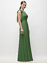 Side View Thumbnail - Vineyard Green Draped One-Shoulder Maxi Dress with Scarf Bow