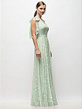 Side View Thumbnail - Vintage Primrose Sage Draped One-Shoulder Maxi Dress with Scarf Bow