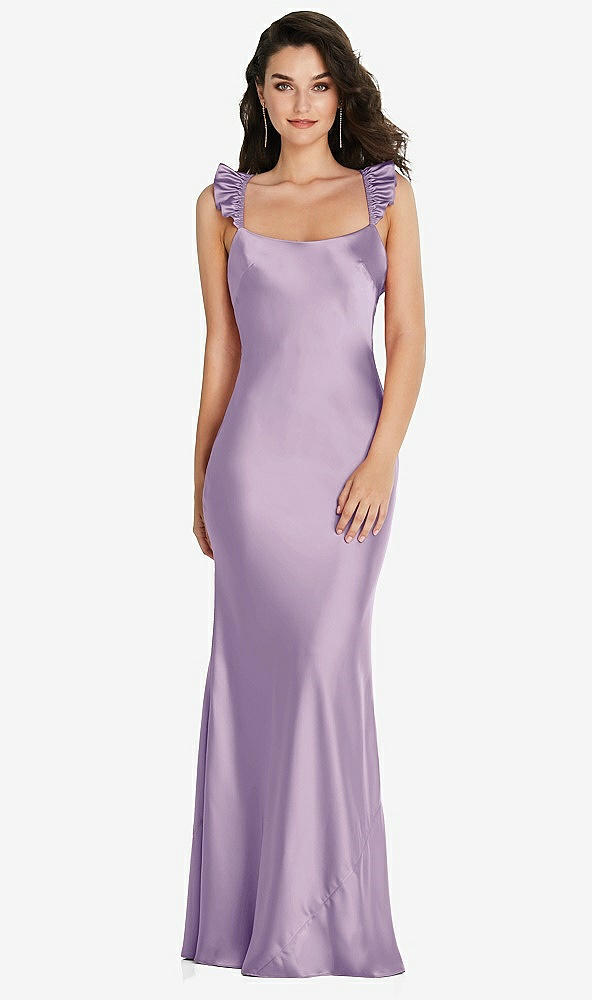 Back View - Pale Purple Ruffle Trimmed Open-Back Maxi Slip Dress