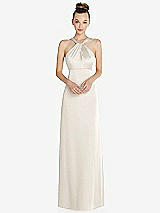 Front View Thumbnail - Ivory Draped Twist Halter Low-Back Satin Empire Dress