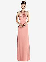 Front View Thumbnail - Rose Draped Twist Halter Low-Back Satin Empire Dress