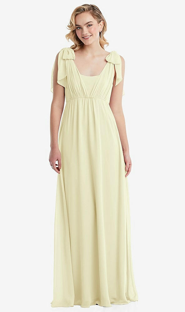 Front View - Butter Yellow Empire Waist Shirred Skirt Convertible Sash Tie Maxi Dress