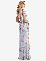 Alt View 4 Thumbnail - Butterfly Botanica Silver Dove Empire Waist Shirred Skirt Convertible Sash Tie Maxi Dress
