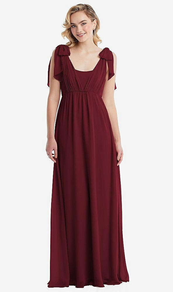 Front View - Cabernet Empire Waist Shirred Skirt Convertible Sash Tie Maxi Dress