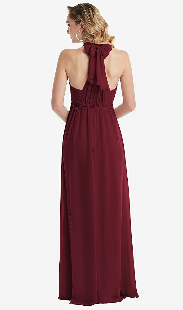 Back View - Cabernet Empire Waist Shirred Skirt Convertible Sash Tie Maxi Dress