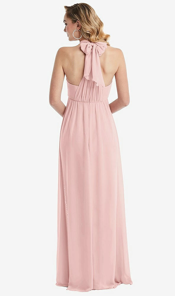 Back View - Rose Empire Waist Shirred Skirt Convertible Sash Tie Maxi Dress