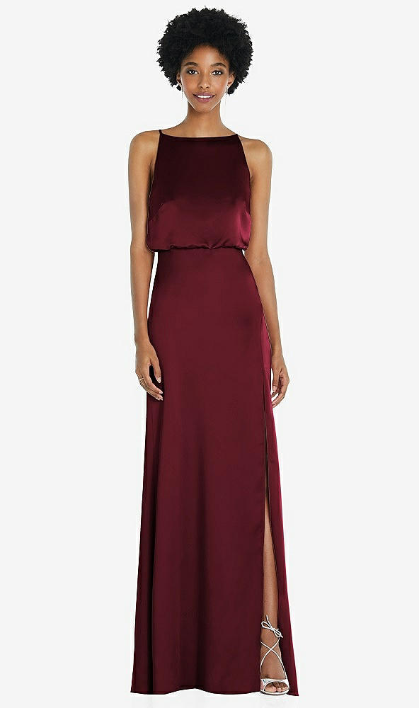 Back View - Cabernet High-Neck Low Tie-Back Maxi Dress with Adjustable Straps