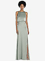 Rear View Thumbnail - Willow Green High-Neck Low Tie-Back Maxi Dress with Adjustable Straps