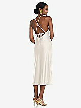 Rear View Thumbnail - Ivory Diamond Halter Bias Midi Slip Dress with Convertible Straps