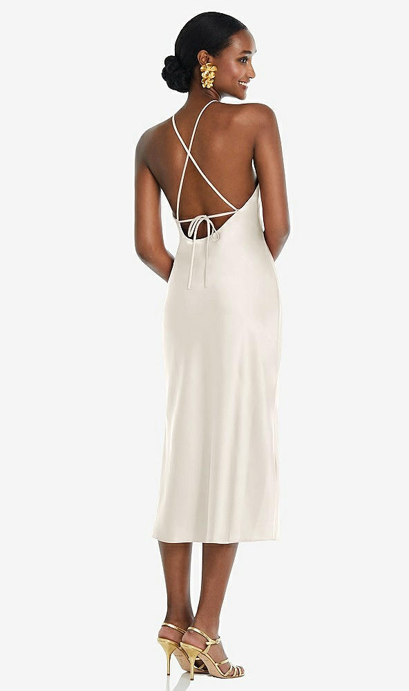 Back View - Ivory Diamond Halter Bias Midi Slip Dress with Convertible Straps
