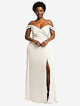 Front View Thumbnail - Ivory Off-the-Shoulder Flounce Sleeve Empire Waist Gown with Front Slit