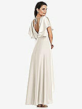 Rear View Thumbnail - Ivory Blouson Bodice Deep V-Back High Low Dress with Flutter Sleeves