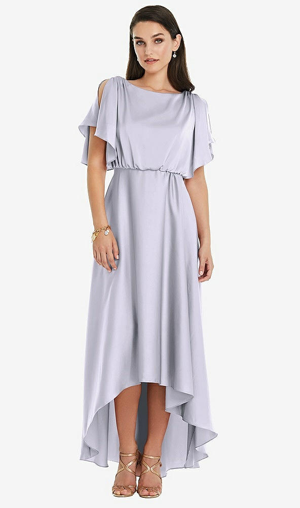 Front View - Silver Dove Blouson Bodice Deep V-Back High Low Dress with Flutter Sleeves