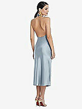 Rear View Thumbnail - Mist Scarf Tie Stand Collar Midi Bias Dress with Front Slit