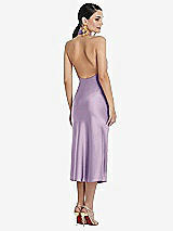 Rear View Thumbnail - Pale Purple Scarf Tie Stand Collar Midi Bias Dress with Front Slit