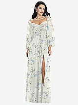 Alt View 1 Thumbnail - Bleu Garden Off-the-Shoulder Puff Sleeve Maxi Dress with Front Slit