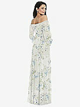 Rear View Thumbnail - Bleu Garden Off-the-Shoulder Puff Sleeve Maxi Dress with Front Slit