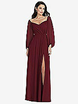 Alt View 1 Thumbnail - Cabernet Off-the-Shoulder Puff Sleeve Maxi Dress with Front Slit