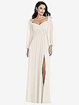 Alt View 1 Thumbnail - Ivory Off-the-Shoulder Puff Sleeve Maxi Dress with Front Slit