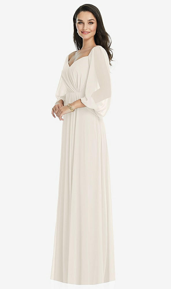 Front View - Ivory Off-the-Shoulder Puff Sleeve Maxi Dress with Front Slit