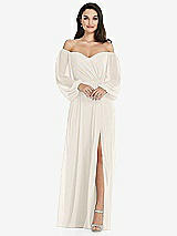 Side View Thumbnail - Ivory Off-the-Shoulder Puff Sleeve Maxi Dress with Front Slit