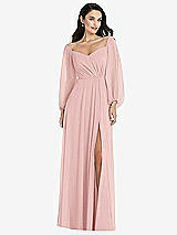Alt View 1 Thumbnail - Rose Off-the-Shoulder Puff Sleeve Maxi Dress with Front Slit