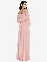 Rear View Thumbnail - Rose Off-the-Shoulder Puff Sleeve Maxi Dress with Front Slit