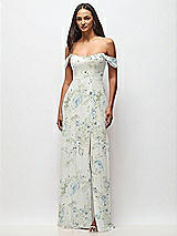 Front View Thumbnail - Bleu Garden Off-the-Shoulder Basque Neck Maxi Dress with Flounce Sleeves