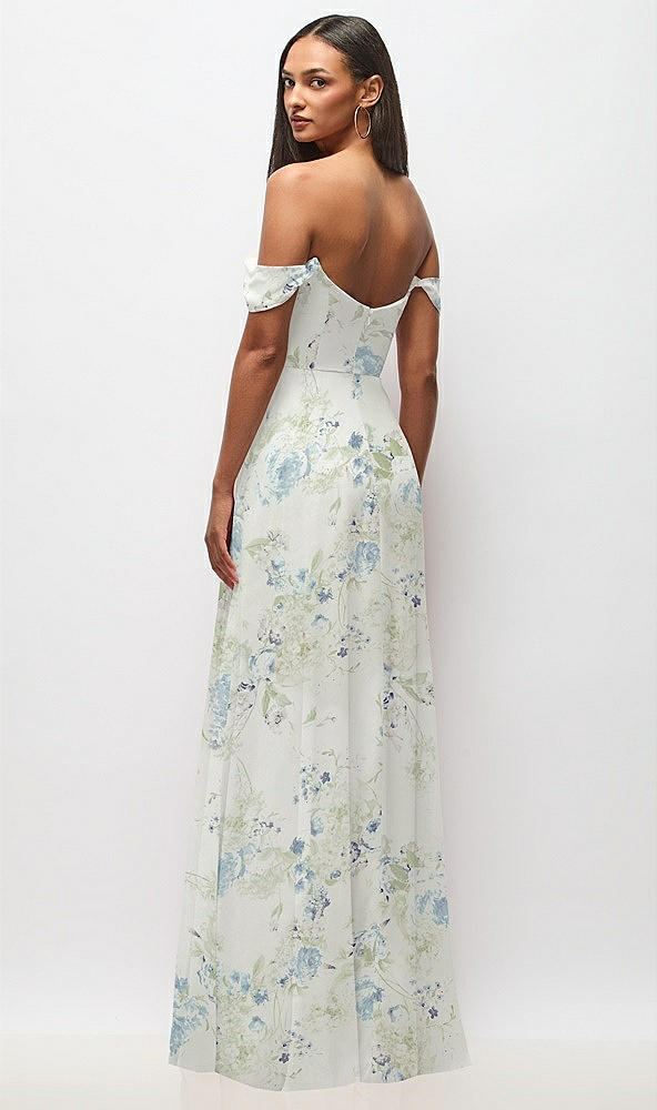 Back View - Bleu Garden Off-the-Shoulder Basque Neck Maxi Dress with Flounce Sleeves
