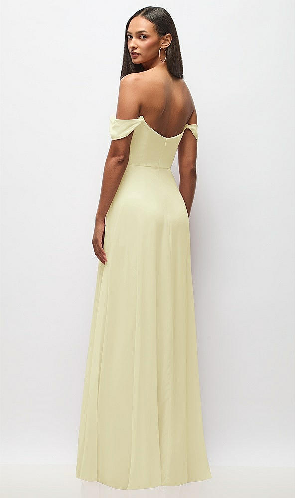 Back View - Butter Yellow Off-the-Shoulder Basque Neck Maxi Dress with Flounce Sleeves