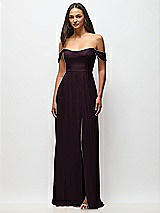 Front View Thumbnail - Deep Plum Off-the-Shoulder Basque Neck Maxi Dress with Flounce Sleeves